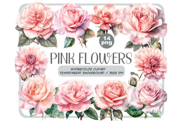 Watercolor Pink Flowers Clipart Png Graphic Illustrations By ArtfulStudio