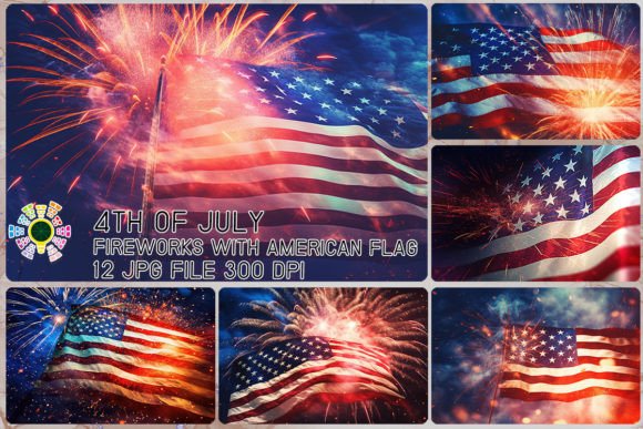 4th of July Fireworks with American Flag Graphic AI Graphics By MICON DESIGNS