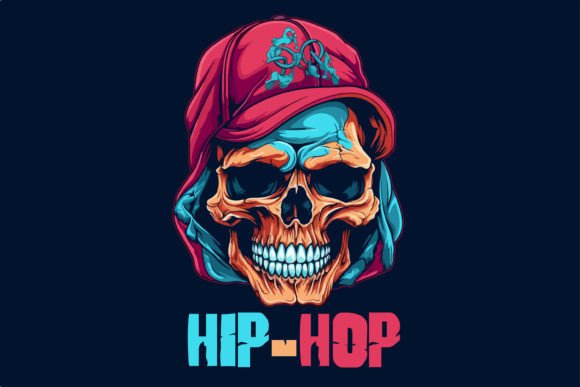 Colorful Hip-Hop Skull Vector Graphic T-shirt Designs By Fractal font factory