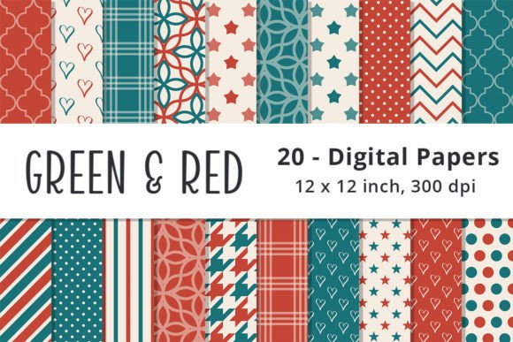 Green and Red Digital Background Paper Graphic Patterns By Lemon Paper Lab