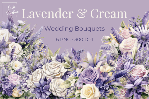 Lavender & Cream Wedding Bouquet Clipart Graphic Illustrations By Esch Creative