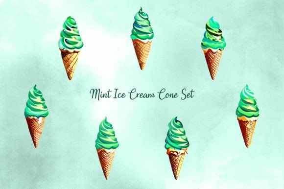 Set di coni per gelato alla menta Grafica Illustrazioni Stampabili Di Picture Paradise