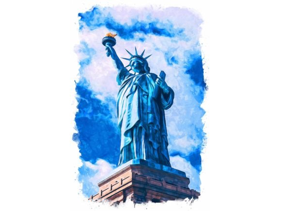 Statue of Liberty Watercolor View Gráfico Ilustraciones Imprimibles Por Poster Boutique