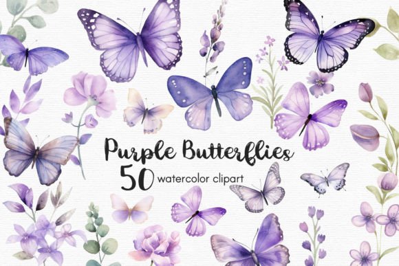 Watercolor Purple Butterfly Clipart Gráfico PNG transparentes AI Por AutumnBreeze