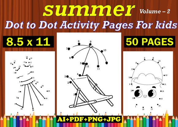 50 Summer Dot to Dot Pages for Kids Grafica Pagine e libri da colorare per bambini Di Design Shop