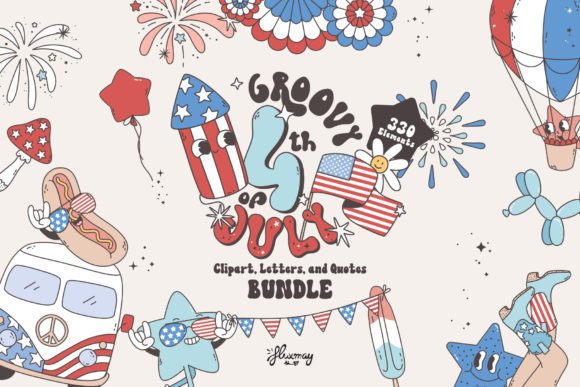 Groovy Retro 4th of July Bundle Illustration Objets Graphiques de Haute Qualité Par huxmay