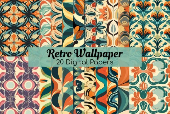 Retro Wallpaper Digital Paper Background Graphic Backgrounds By Red Gypsy Vintage Arts