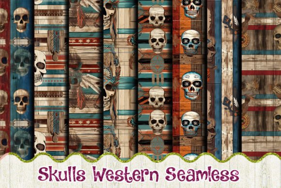 Western Skulls Seamless Background Gráfico Padrões de Papel Por Artistry Alley