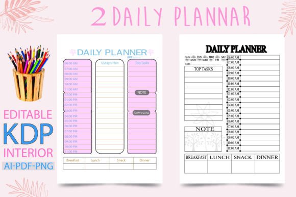 2 Daily Planner – 100 Pages KDP Interior Graphic KDP Interiors By AI King
