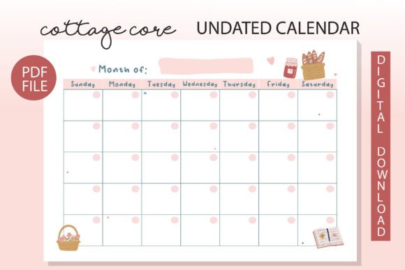 Cottage Core Undated Calendar Template Graphic Print Templates By Paper Clouds Studio