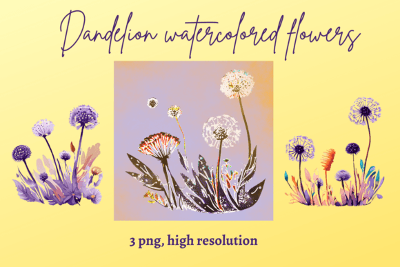 Dandelion Watercolor Flowers Graphic Illustrations By LuckyLeaf Design