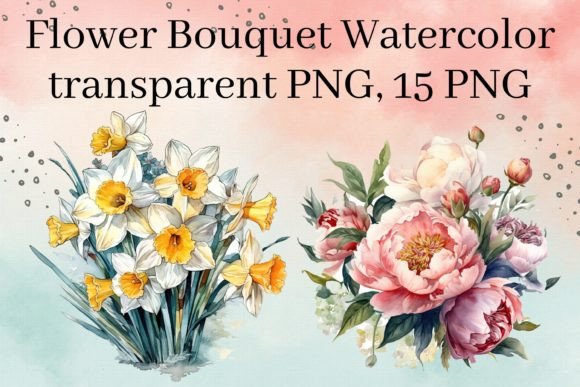 Flower Bouquet Watercolor PNG Bundle V.1 Gráfico PNG transparentes AI Por EverydayStudioArt