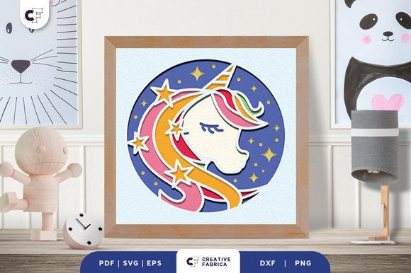 Unicorn with the Stars 3D Paper Cut Fantasy and fairy tales 3D SVG Craft By 3D SVG Crafts