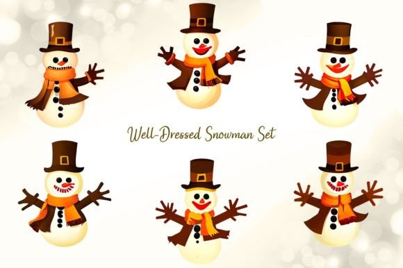 Well-Dressed Snowman Set Graphic Illustrations By Digitally Inspired