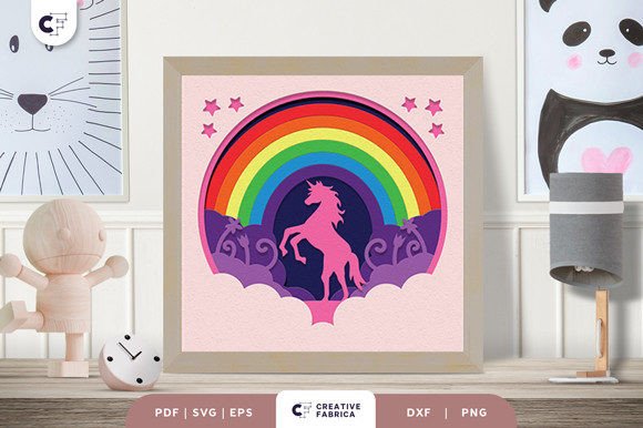 Unicorn with Rainbow 3D Paper Cut SVG Fantasy and fairy tales 3D SVG Craft By 3D SVG Crafts