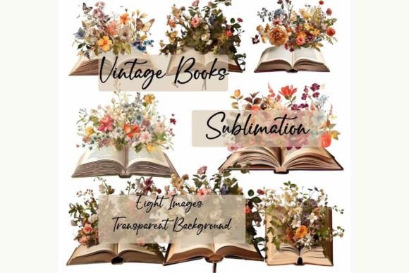Vintage Books, Flowers PNG Graphic AI Illustrations By Space Pixel Playground