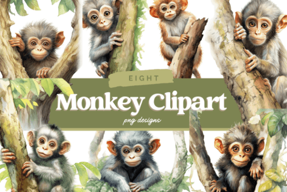 Watercolor Monkey Clipart, Monkey PNG Gráfico Ilustraciones IA Por flourishartnz