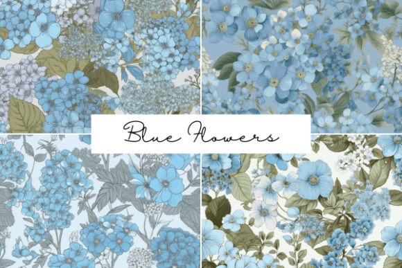 Blue Flowers Seamless Patterns Illustration Modèles de Papier Par jgadberry97