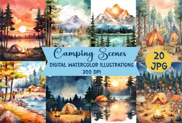 Camping Scenes Clipart 20 JPG Graphic Illustrations By beyouenked
