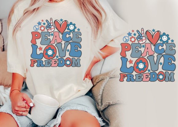 Retro 4th of July Peace Love Freedom Graphic T-shirt Designs By syedafatematujjuhura
