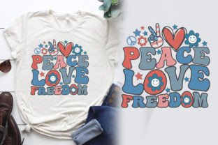 Retro 4th of July Peace Love Freedom Illustration Designs de T-shirts Par syedafatematujjuhura 2