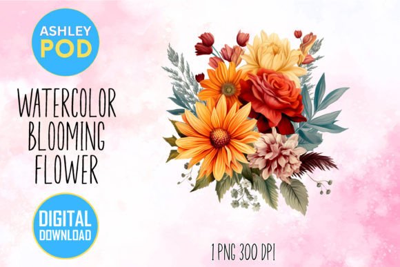 Watercolor Blooming Frower Clipart Graphic Illustrations By AshleyPod