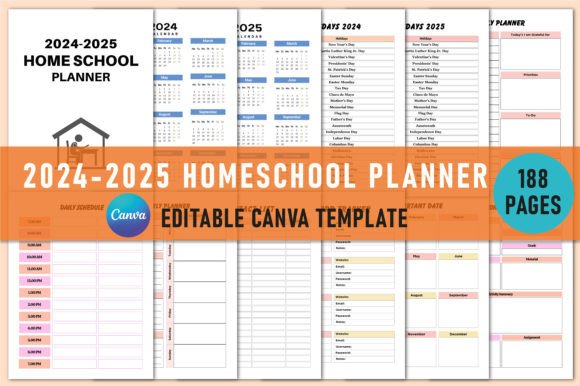 2024-2025 Homeschool Planner for Canva Gráfico Interiores KDP Por Shumaya