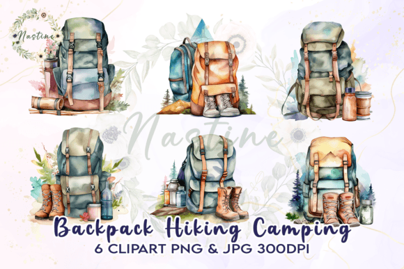 Backpack Hiking Camping Watercolor Graphic Crafts By Nastine
