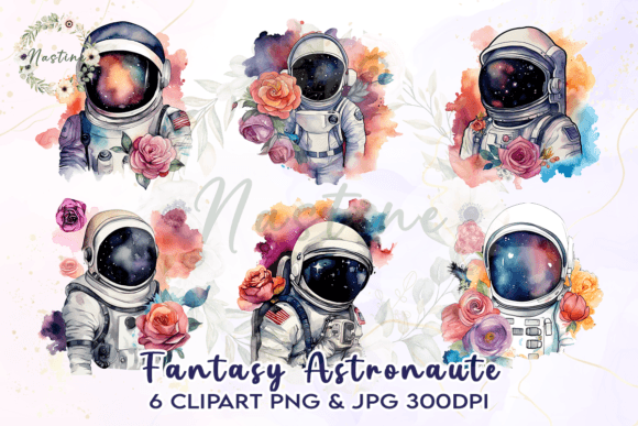 Fantasy Astronaute Watercolor Clipart Graphic Crafts By Nastine