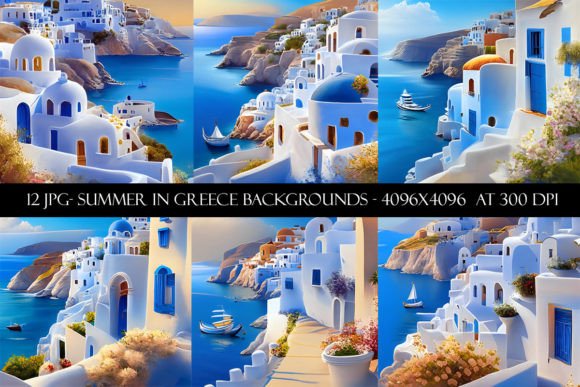 Summer in Greece Backgrounds Grafika Tła Przez Digital Paper Packs