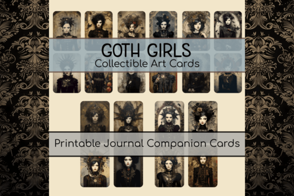 Goth Girls Art Cards Journal Addon Deck Gráfico Objetos Gráficos de Alta Qualidade Por Red Gypsy Vintage Arts
