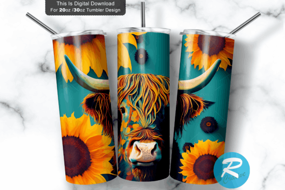 Highland Cow Colored Sunflowers Graphic Crafts By Regulrcrative