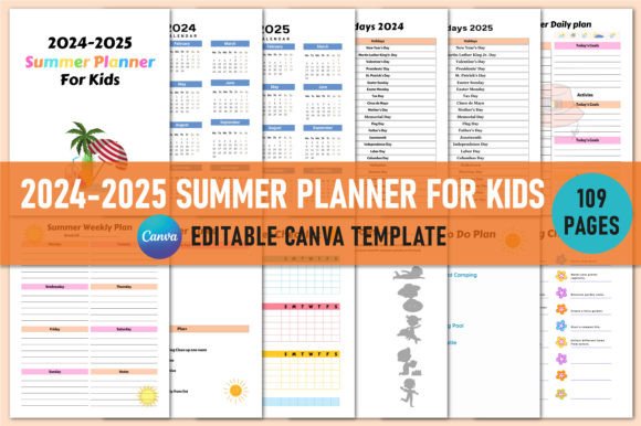 2024-2025 Summer Planner for Kids Canva Graphic KDP Interiors By Shumaya