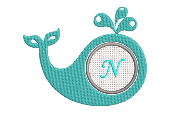 Baby Whale Letter N Babies & Kids Embroidery Design By A.ZCREATIONS