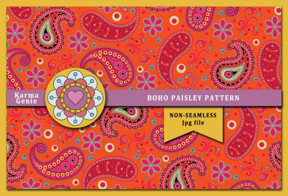Bohemian Paisley - Retro 60s 70s Pattern Illustration Modèles de Papier Par Karma Genie
