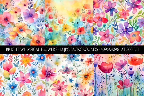 Bright Whimsical Flower Backgrounds Graphic Backgrounds By Digital Paper Packs