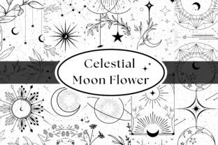 Celestial Moon Flower Graphic Patterns By Finiolla Design 1
