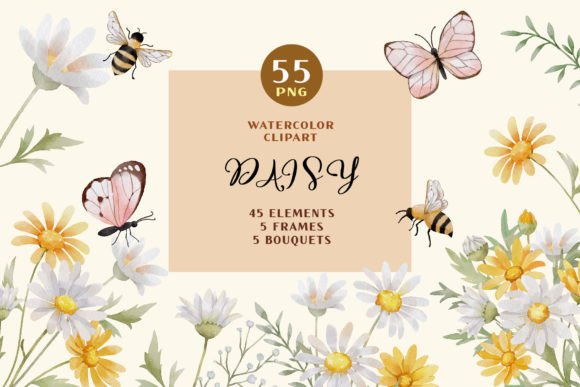 Watercolor Daisy Flower Set Graphic Illustrations By OK Art Hub