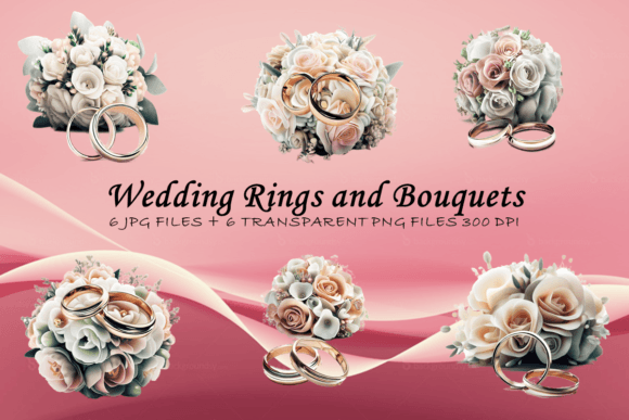 Wedding Rings and Bouquets Gráfico Ilustrações para Impressão Por AwkwardAnnies
