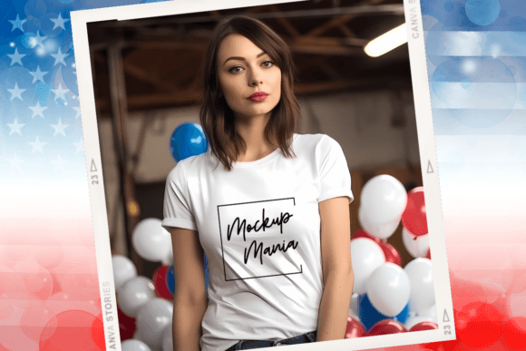 4th of July Woman's White T-Shirt Mockup Graphic Product Mockups By KrittaGrafik