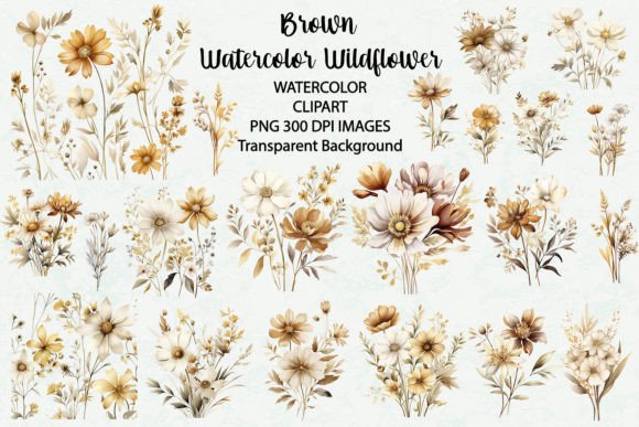Brown Wildflower Watercolor Clipart Graphic Illustrations By siatia