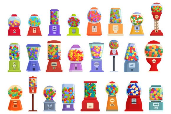 Bubblegum Machine Icons Set Cartoon Gráfico Ícones Por nsit0108