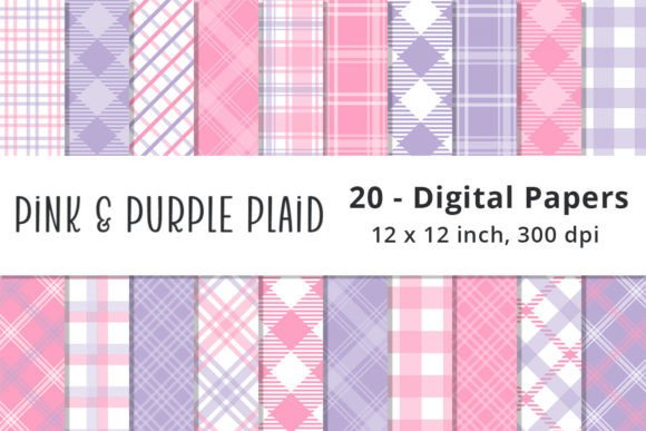 Pink and Purple Plaid Digital Paper Pack Graphic Patterns By Lemon Paper Lab