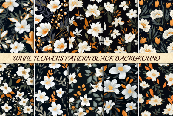 White Flowers Pattern Black Background Graphic Backgrounds By SimpleStyles