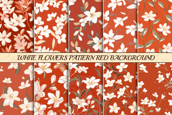 White Flowers Pattern Red Background Graphic Backgrounds By SimpleStyles