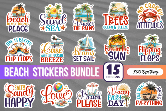 Beach Sticker Png Bundle Graphic Crafts By Regulrcrative