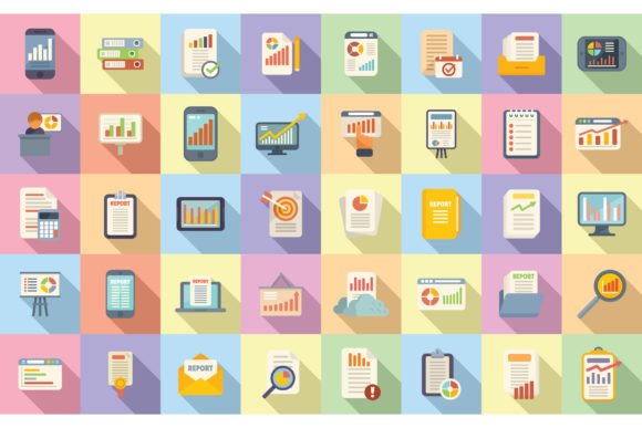 Business Report Icons Set Flat Vector. Graphic Icons By anatolir56