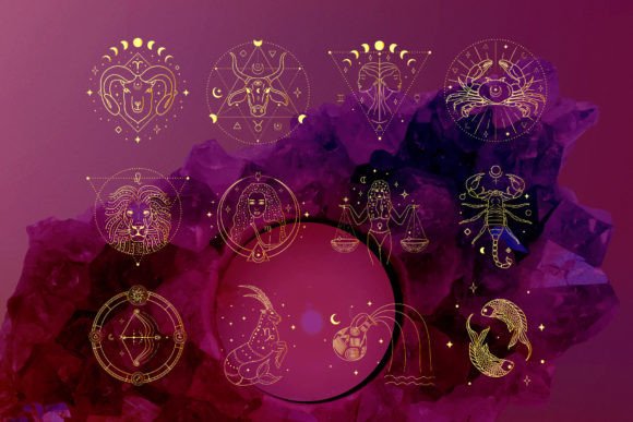 Golden Zodiac Signs. Horoscope Logos. Gráfico Logos Por Olya.Creative