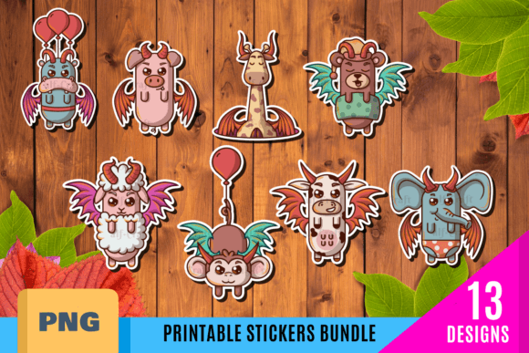 Printable Demon Animal Stickers. Curious Gráfico Artesanato Por Alf Creative