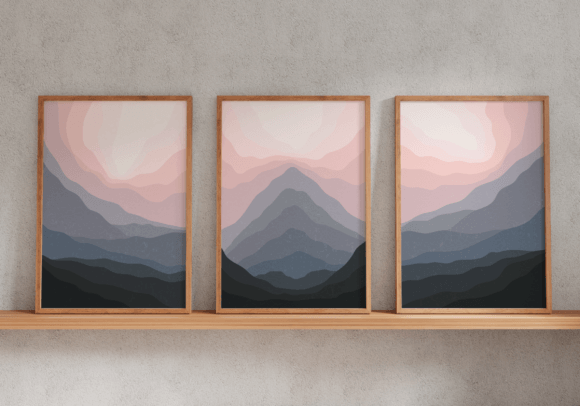 Set of 3 Abstract Landscape Mid Century Graphic Illustrations By Ali's Design